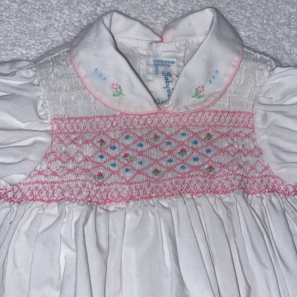 Vintage baby togs smocked White and Pink baby summer romper 12m - Picture 2 of 7